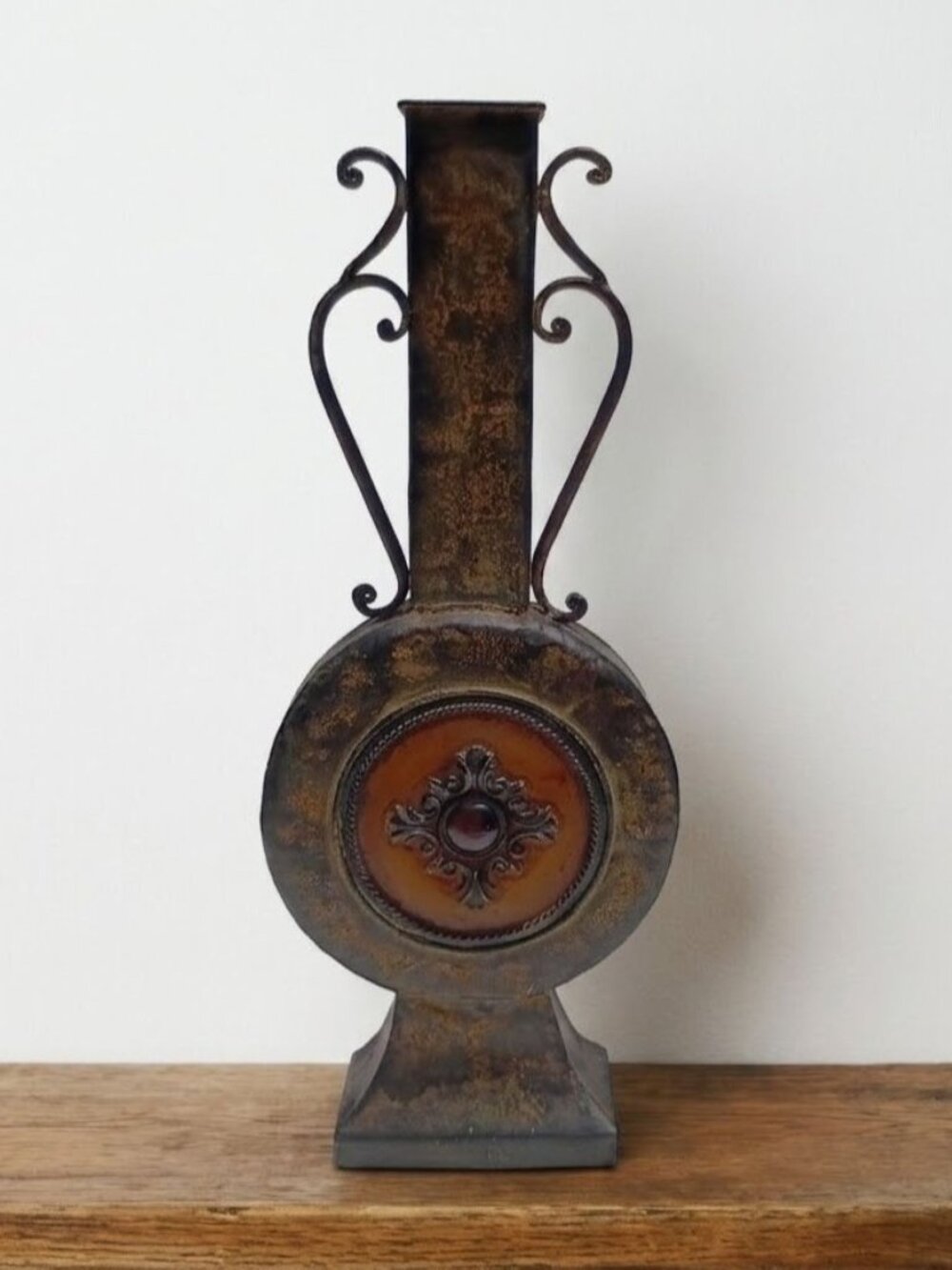 Tuscan Style Metal Vase Hand Forged Wrought Iron Bronze Finish Rustic Handles